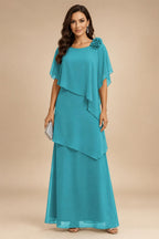 A-Line Floor-Length Chiffon Cape Sleeves Mother of the Bride & Groom Dresses with Tiered Ruffles (SHI22500723)