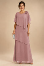 A-Line Floor-Length Chiffon Cape Sleeves Mother of the Bride & Groom Dresses with Tiered Ruffles (SHI22500723)
