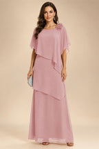 A-Line Floor-Length Chiffon Cape Sleeves Mother of the Bride & Groom Dresses with Tiered Ruffles (SHI22500723)