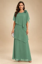 A-Line Floor-Length Chiffon Cape Sleeves Mother of the Bride & Groom Dresses with Tiered Ruffles (SHI22500723)