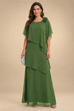 A-Line Floor-Length Chiffon Cape Sleeves Mother of the Bride & Groom Dresses with Tiered Ruffles (SHI22500723)