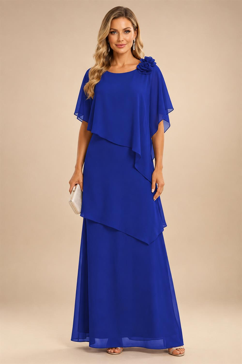 A-Line Floor-Length Chiffon Cape Sleeves Mother of the Bride & Groom Dresses with Tiered Ruffles (SHI22500723)