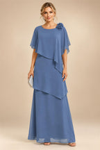 A-Line Floor-Length Chiffon Cape Sleeves Mother of the Bride & Groom Dresses with Tiered Ruffles (SHI22500723)