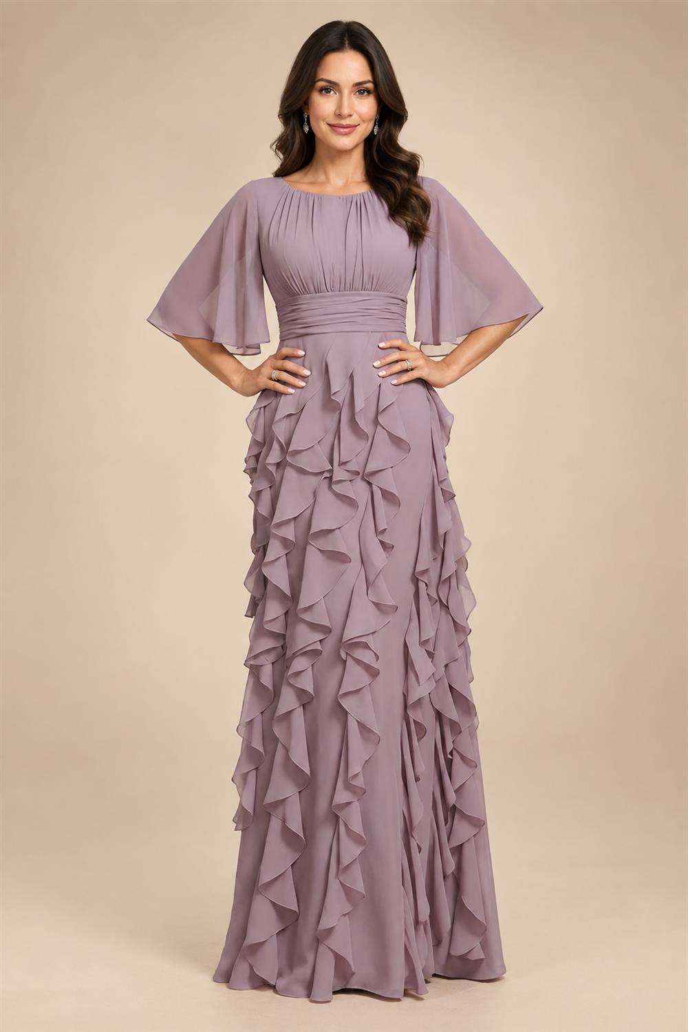 A-Line/Princess Scoop Neck Chiffon Maxi Mother of the Bride & Groom Dresses with Ruffles (SHI22501599)