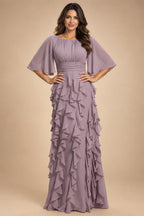 A-Line/Princess Off Shoulder Chiffon Floor-Length Mother of the Bride & Groom Dresses with Sequin, Lace Appliques & Pleats (SHI22501662)