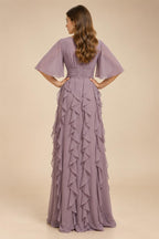 A-Line/Princess Off Shoulder Chiffon Floor-Length Mother of the Bride & Groom Dresses with Sequin, Lace Appliques & Pleats (SHI22501662)
