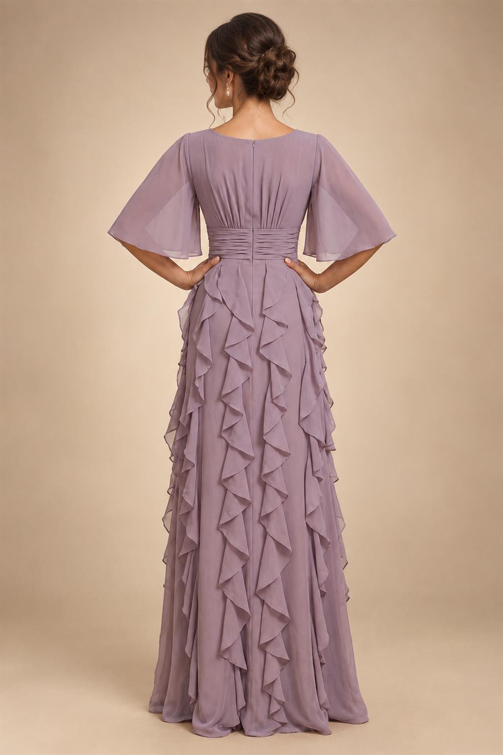 A-Line/Princess Scoop Neck Chiffon Maxi Mother of the Bride & Groom Dresses with Lace Appliques, Sweep Train & Pleats (SHI22501636)