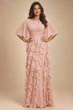 A-Line Chiffon Tiered Ruffles Mother of the Bride & Groom Dresses with Ruched Waist (SHI22500724)
