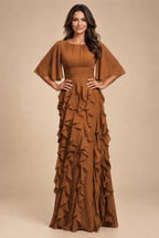 A-Line Chiffon Tiered Ruffles Mother of the Bride & Groom Dresses with Ruched Waist (SHI22500724)