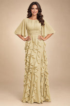 A-Line Chiffon Tiered Ruffles Mother of the Bride & Groom Dresses with Ruched Waist (SHI22500724)