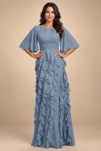 A-Line Chiffon Tiered Ruffles Mother of the Bride & Groom Dresses with Ruched Waist (SHI22500724)