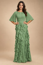 A-Line Chiffon Tiered Ruffles Mother of the Bride & Groom Dresses with Ruched Waist (SHI22500724)