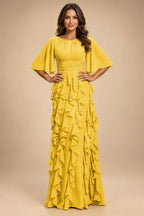 A-Line Chiffon Tiered Ruffles Mother of the Bride & Groom Dresses with Ruched Waist (SHI22500724)
