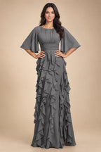 A-Line Chiffon Tiered Ruffles Mother of the Bride & Groom Dresses with Ruched Waist (SHI22500724)