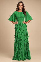 A-Line Chiffon Tiered Ruffles Mother of the Bride & Groom Dresses with Ruched Waist (SHI22500724)