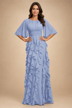 A-Line Chiffon Tiered Ruffles Mother of the Bride & Groom Dresses with Ruched Waist (SHI22500724)