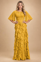 A-Line Chiffon Tiered Ruffles Mother of the Bride & Groom Dresses with Ruched Waist (SHI22500724)