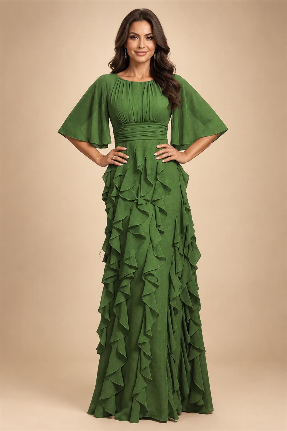A-Line Chiffon Tiered Ruffles Mother of the Bride & Groom Dresses with Ruched Waist (SHI22500724)