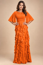A-Line Chiffon Tiered Ruffles Mother of the Bride & Groom Dresses with Ruched Waist (SHI22500724)
