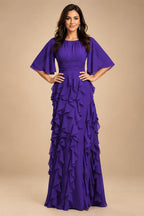 A-Line Chiffon Tiered Ruffles Mother of the Bride & Groom Dresses with Ruched Waist (SHI22500724)