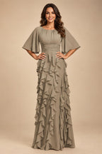 A-Line Chiffon Tiered Ruffles Mother of the Bride & Groom Dresses with Ruched Waist (SHI22500724)