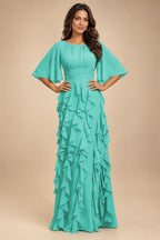 A-Line Chiffon Tiered Ruffles Mother of the Bride & Groom Dresses with Ruched Waist (SHI22500724)