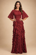 A-Line Chiffon Tiered Ruffles Mother of the Bride & Groom Dresses with Ruched Waist (SHI22500724)