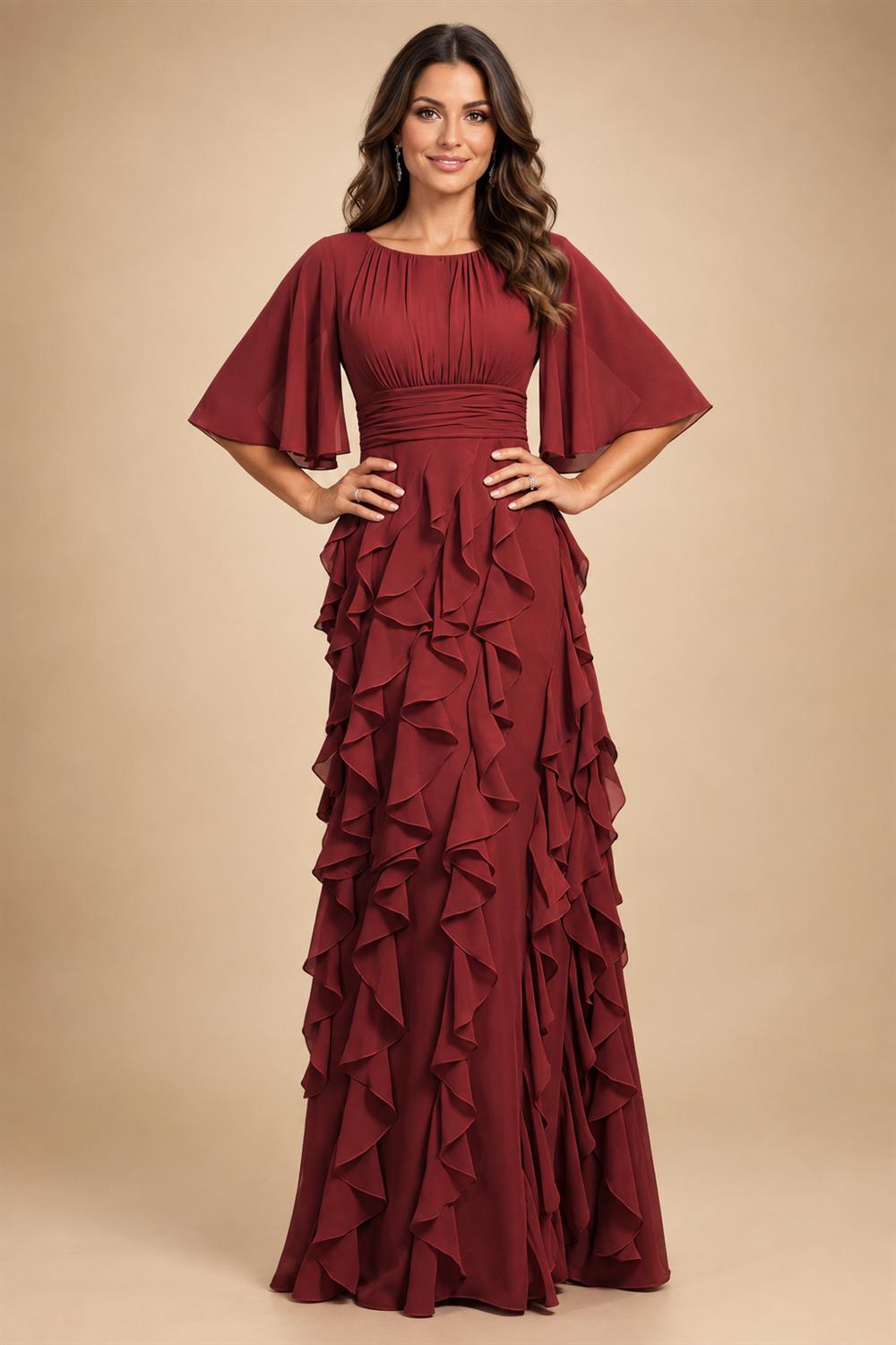 A-Line Chiffon Tiered Ruffles Mother of the Bride & Groom Dresses with Ruched Waist (SHI22500724)