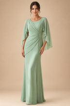 Sheath Chiffon Cape Sleeves Maxi Mother of the Bride & Groom Dresses with Ruched Waist (SHI22500727)