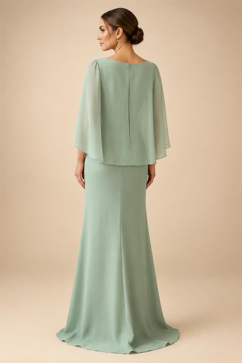 Sheath Chiffon Cape Sleeves Maxi Mother of the Bride & Groom Dresses with Ruched Waist (SHI22500727)