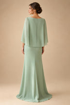 Sheath Chiffon Cape Sleeves Maxi Mother of the Bride & Groom Dresses with Ruched Waist (SHI22500727)
