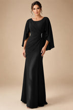 Sheath Chiffon Cape Sleeves Maxi Mother of the Bride & Groom Dresses with Ruched Waist (SHI22500727)