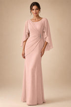 Sheath Chiffon Cape Sleeves Maxi Mother of the Bride & Groom Dresses with Ruched Waist (SHI22500727)