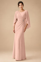 Sheath Chiffon Cape Sleeves Maxi Mother of the Bride & Groom Dresses with Ruched Waist (SHI22500727)