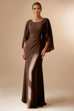 Sheath Chiffon Cape Sleeves Maxi Mother of the Bride & Groom Dresses with Ruched Waist (SHI22500727)