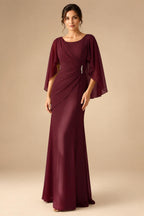 Sheath Chiffon Cape Sleeves Maxi Mother of the Bride & Groom Dresses with Ruched Waist (SHI22500727)