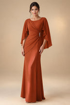 Sheath Chiffon Cape Sleeves Maxi Mother of the Bride & Groom Dresses with Ruched Waist (SHI22500727)