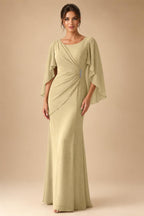 Sheath Chiffon Cape Sleeves Maxi Mother of the Bride & Groom Dresses with Ruched Waist (SHI22500727)