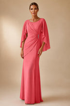 Sheath Chiffon Cape Sleeves Maxi Mother of the Bride & Groom Dresses with Ruched Waist (SHI22500727)
