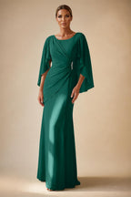 Sheath Chiffon Cape Sleeves Maxi Mother of the Bride & Groom Dresses with Ruched Waist (SHI22500727)