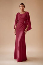 Sheath Chiffon Cape Sleeves Maxi Mother of the Bride & Groom Dresses with Ruched Waist (SHI22500727)