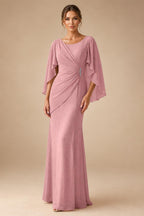 Sheath Chiffon Cape Sleeves Maxi Mother of the Bride & Groom Dresses with Ruched Waist (SHI22500727)