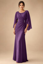 Sheath Chiffon Cape Sleeves Maxi Mother of the Bride & Groom Dresses with Ruched Waist (SHI22500727)