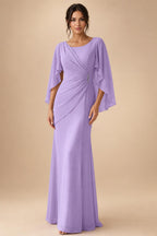 Sheath Chiffon Cape Sleeves Maxi Mother of the Bride & Groom Dresses with Ruched Waist (SHI22500727)