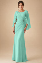 Sheath Chiffon Cape Sleeves Maxi Mother of the Bride & Groom Dresses with Ruched Waist (SHI22500727)