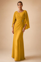 Sheath Chiffon Cape Sleeves Maxi Mother of the Bride & Groom Dresses with Ruched Waist (SHI22500727)