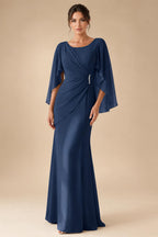 Sheath Chiffon Cape Sleeves Maxi Mother of the Bride & Groom Dresses with Ruched Waist (SHI22500727)