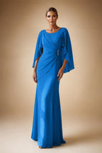 Sheath Chiffon Cape Sleeves Maxi Mother of the Bride & Groom Dresses with Ruched Waist (SHI22500727)