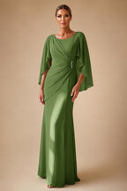 Sheath Chiffon Cape Sleeves Maxi Mother of the Bride & Groom Dresses with Ruched Waist (SHI22500727)