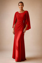 Sheath Chiffon Cape Sleeves Maxi Mother of the Bride & Groom Dresses with Ruched Waist (SHI22500727)